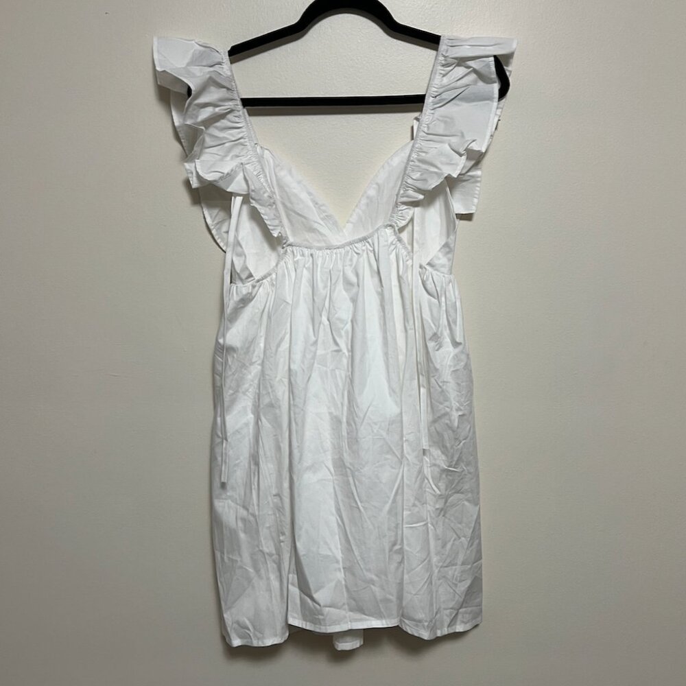 Womens Sexy Deep V Neck Ruffle Sleeve Mini Dress - Picture 5 of 6